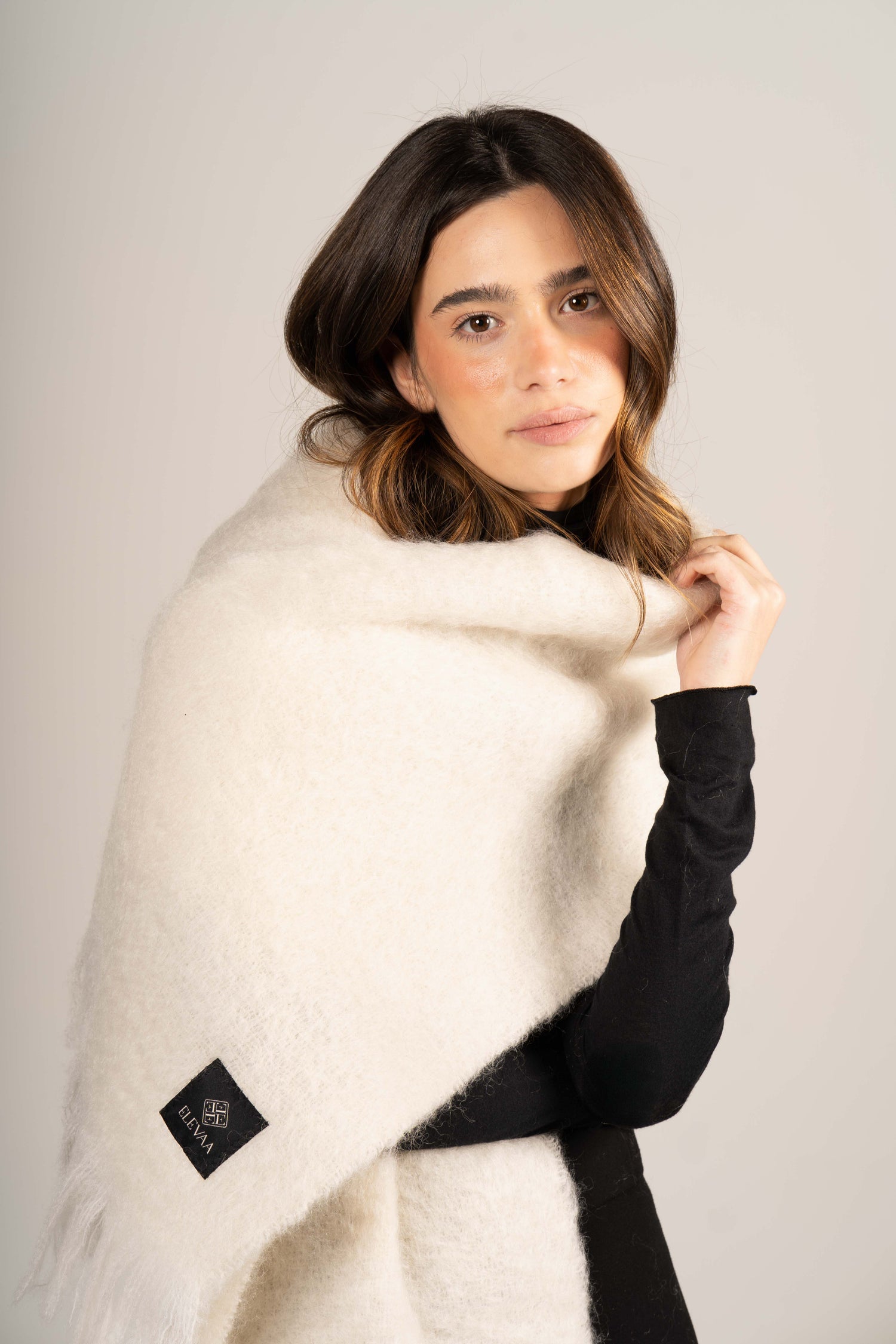 SCARF 185 CM IN CAMEL BEIGE MOHAIR AND WOOL 413754