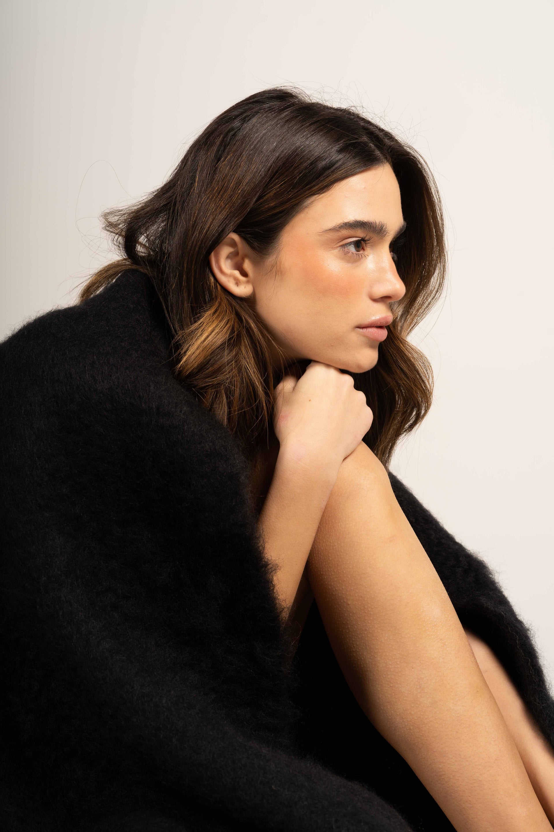 Glossy Black Mohair Blanket